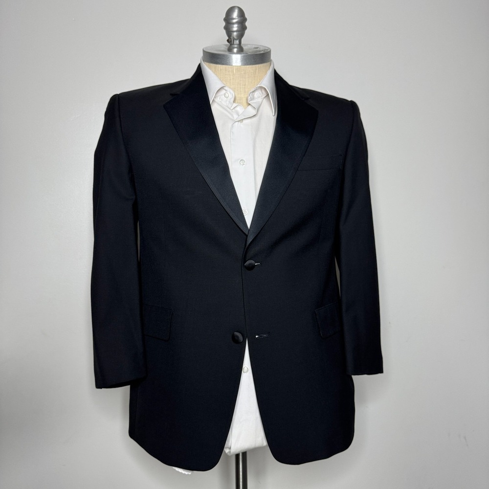 Hart Schaffner &‎ Marx 40S Vintage Tuxedo Blazer Black Wool 2-Button